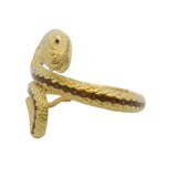 Vintage 1960-80s Solid 18kt Yellow Gold and Enamel 3D 64g Coiled Snake Hinged Bangle Bracelet