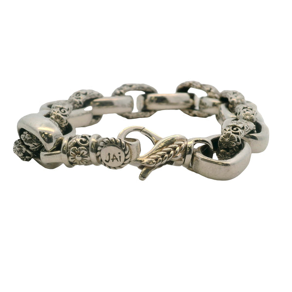 Jai by John Hardy 924 Sterling Silver Forget Me Not Wide Link Chain Bracelet 8.5"