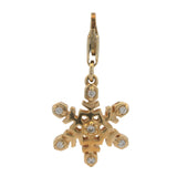 Solid Gold 14kt Yellow Gold and Diamond Winter Snowflake Clip On Charm
