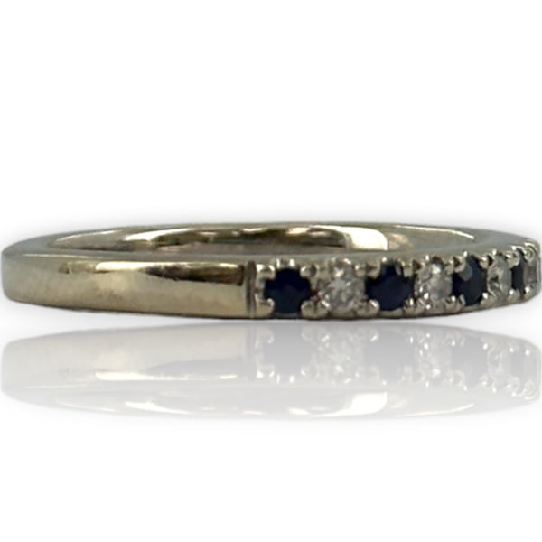 Vera Wang Love Collection Diamond and Blue Sapphire Wedding Stackable Band in 14K White Gold Size 4.5 Ring