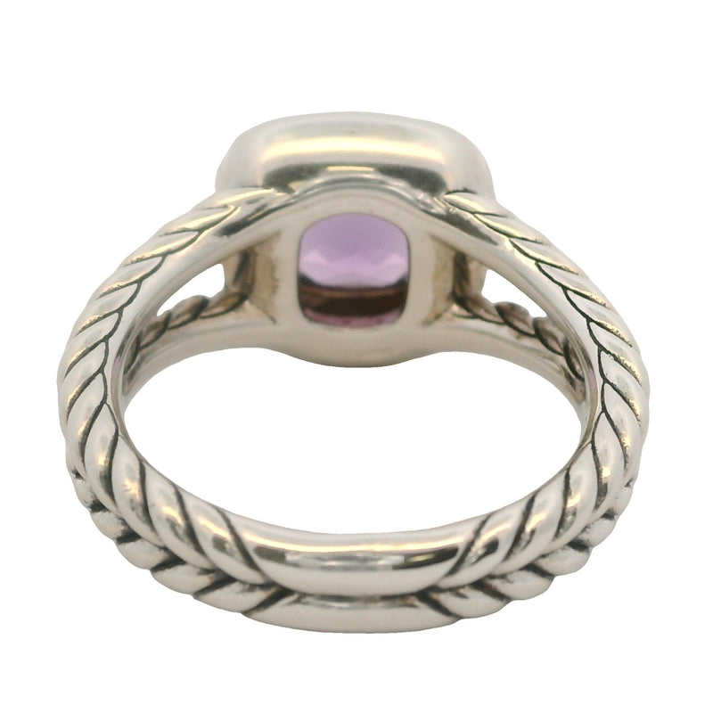 David Yurman 925 Sterling Silver Petite Amethyst Albion Ring with Diamond Halo Size 7