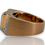Retro Era 1930s 14kt Rose Gold Interlocking Diamond and Lab Ruby Tank Ring