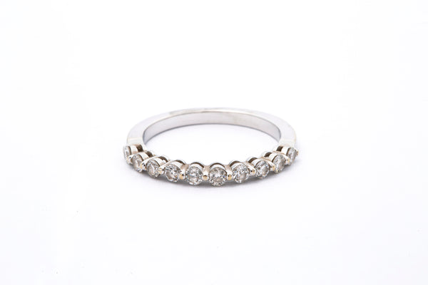Shared Prong Tension Set 18k 750 White Gold Diamond Wedding Band Ring Size 6.5