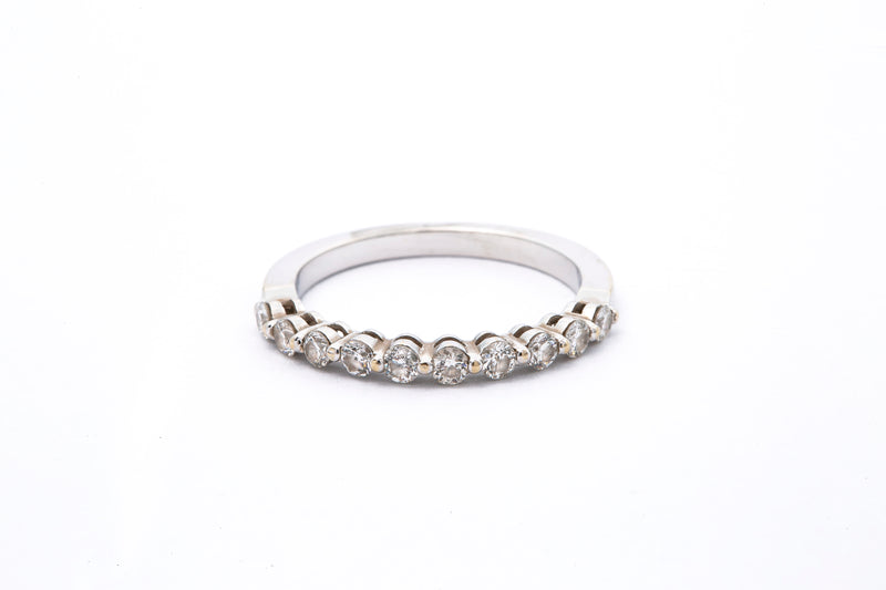 Shared Prong Tension Set 18k 750 White Gold Diamond Wedding Band Ring Size 6.5