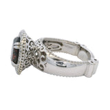 14kt White Gold 2.6ct Oval Garnet Solitaire Cocktail Swirl Ring With Diamond Halo Size 7