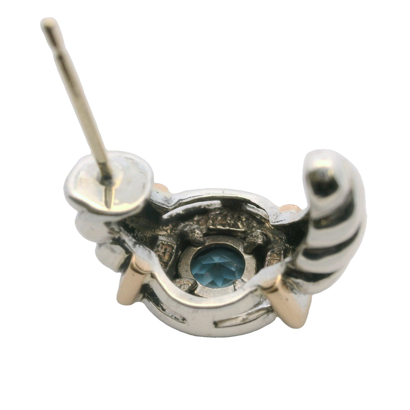 925 Sterling Silver and 14kt Rose Gold Blue Topaz Cable Huggie Stud Earrings