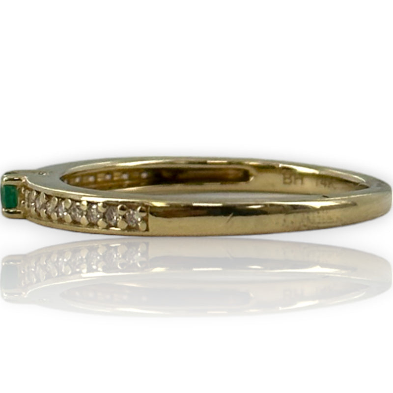 Colombian Emeralds International 14kt Yellow Gold Emerald Solitaire Ring with Diamond Band Size 7