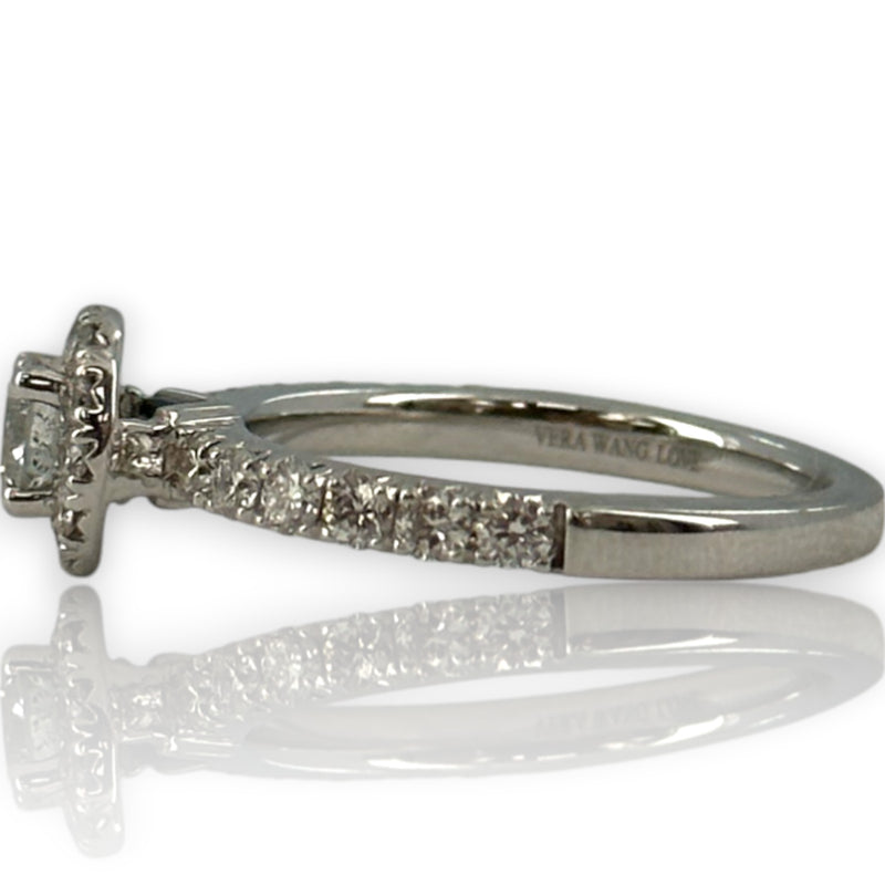 Vera Wang Love Collection 1ctw Diamond Frame Engagement Ring in Solid 14K White Gold with Halo and Signature Sapphire Size 6.5