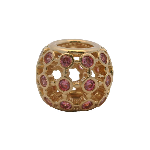 Charm espaciador "Spotlight" de Pandora en oro amarillo macizo de 14 kt y circonita rosa