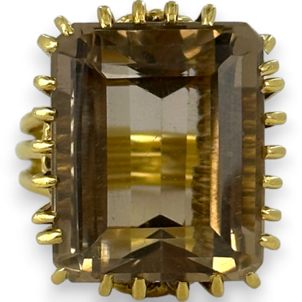 Vintage 1960s Corletto Smokey Topaz Cocktail Ring with Rope Detail Size 5 Made in Italy