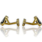 Asprey London Solid 18kt Yellow Gold Heavy 16g Whale-Back Oval Cufflinks with Inlaid Mother of Pearl and Onyx