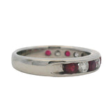 Vintage Solid 14kt White Gold Diamond and Ruby Channel Set Half Eternity Band Ring Size 5