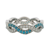 Solid 14kt White Gold Diamond and Blue Topaz Twist Eternity Band Ring Size 6
