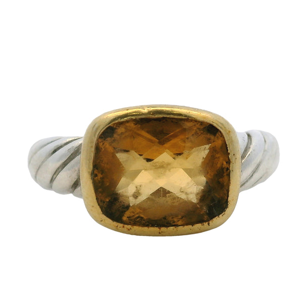 David Yurman Retired 925 Sterling Silver and 18kt Yellow Gold Topaz Ring