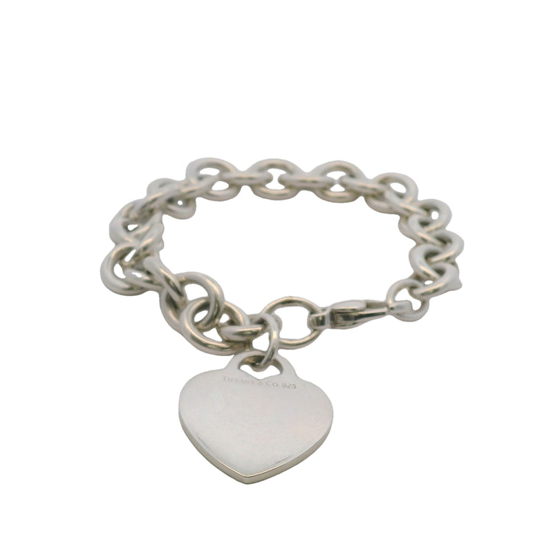 Vintage Tiffany & CO 925 Sterling Silver Cable Chain Link Bracelet with Engravable Classic Heart Tag