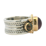Reve 925 Sterling Silver 14k Yellow Gold Ruby Cabochon Pearl Cocktail Ring Sz 6