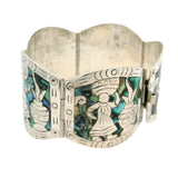 Vintage Mexico 925 Sterling Silver Abalone Figural Woman Statement Bracelet 7"