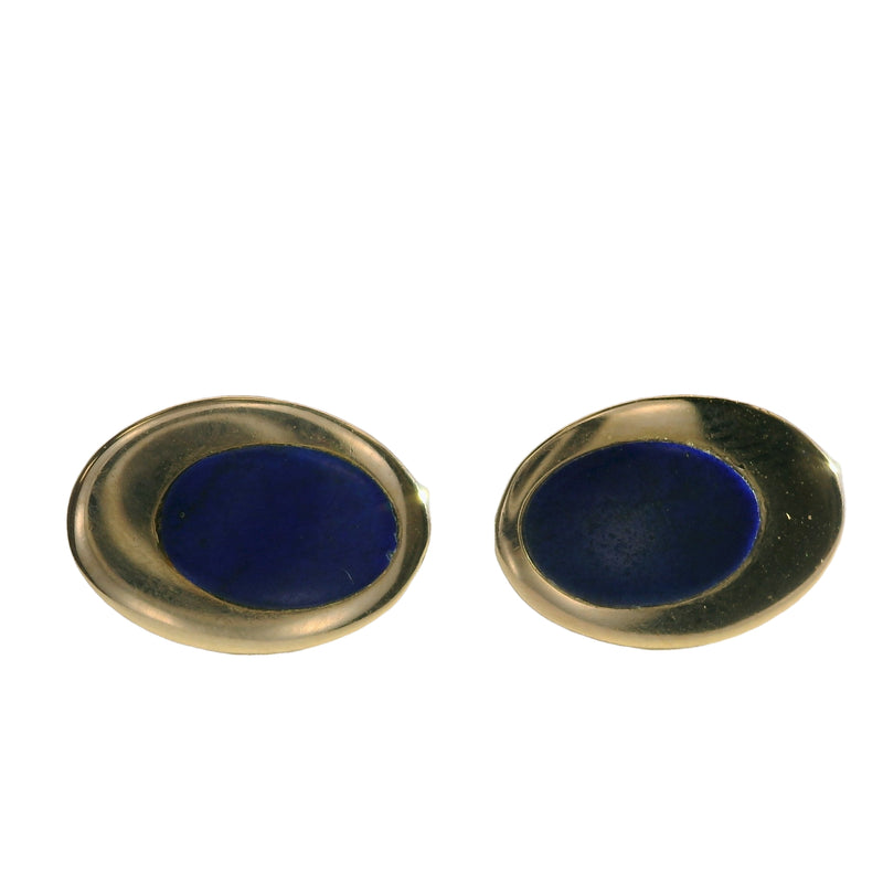 14kt Yellow Gold and Lapis Lazuli Inlay 12mm Oval Stud Earrings