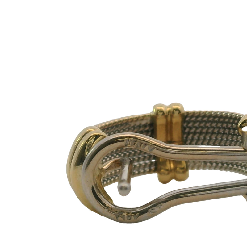Italian 18kt Yellow and White Gold Twisted Rope Pierced Huggie Hoop Omega-Back Earrings