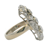c1910-20s 14kt White Gold 25mm Long Antique Cut Diamonds Filigree Dinner Ring Size 5