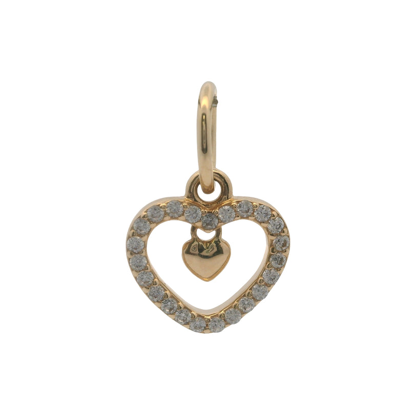 Pandora Retired 14k Yellow Gold and CZ Double Heart Dangle Charm