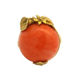 Vintage Italian 18k Bright Yellow Gold Floral Cabochon Coral Statement Ring Sz 9
