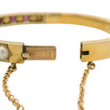 Antique Victorian Solid 18kt Yellow Gold Hinged 6.5" Bangle with Pearls, Rubies, and Diamonds
