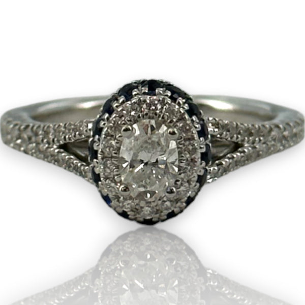 Vera Wang Love Collection 14kt White Gold Double Halo Diamond and Sapphire Pave Engagement Ring Size 6.5