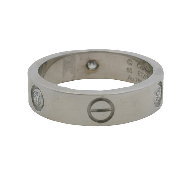 Cartier Solid 18kt White Gold Classic Model 5.5mm Love Ring with 3 Diamonds 0.22ct Size 60 9.25