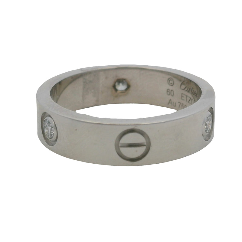 Cartier Solid 18kt White Gold Classic Model 5.5mm Love Ring with 3 Diamonds 0.22ct Size 60 9.25