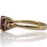 1950-70s Solid 14kt Yellow Gold Ruby Solitaire with Diamond Sides Cocktail Gemstone Ring Size 6.5