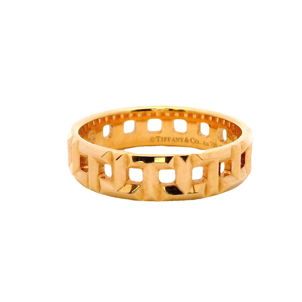 Tiffany & Co Solid 18kt Rose Gold Tiffany T Collection True Wide Ring with Alternating T Motif Size 9 Made in Italy