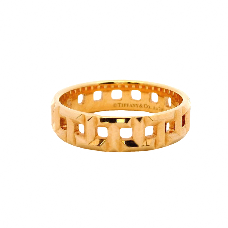Tiffany & Co Solid 18kt Rose Gold Tiffany T Collection True Wide Ring with Alternating T Motif Size 9 Made in Italy