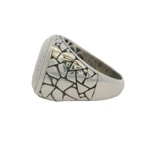 Samuel B Jewelry 925 Sterling Silver Nugget Pattern Hammered-Top Signet Ring Size 10