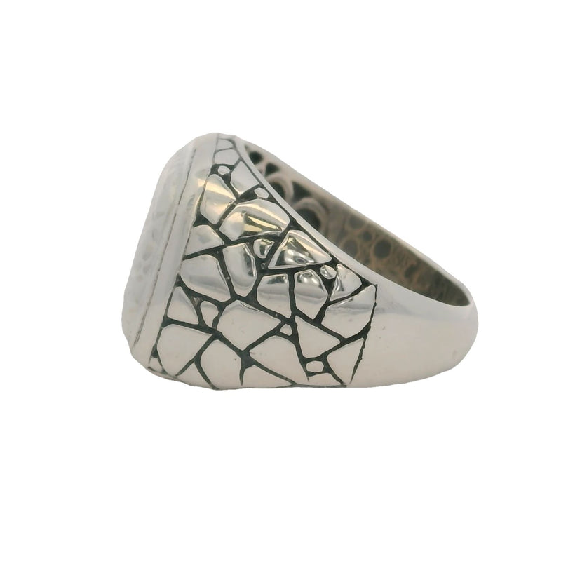 Samuel B Jewelry 925 Sterling Silver Nugget Pattern Hammered-Top Signet Ring Size 10