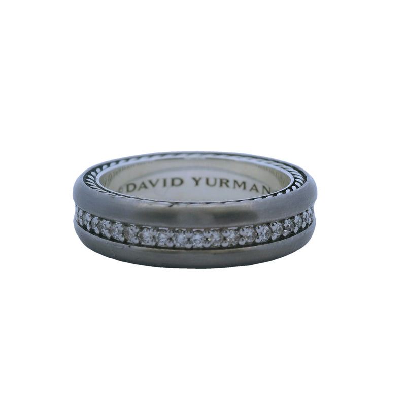 Discontinued Rare David Yurman 925 Sterling Silver and Titanium Diamond Streamline Pave Band Ring Size 9.5