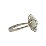 Vintage Solid 18kt White Gold 0.32ctw Diamond and 1.08ctw Opal Cluster Cocktail Ring Size 7