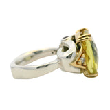 Solid Sterling Silver and 14kt Yellow Gold Prasiolite Diamond and Ruby Cocktail Ring Size 5.5