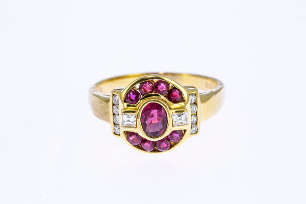Tourmaline & Diamond Accent Band 18K 750 Yellow Gold Ring Size 8