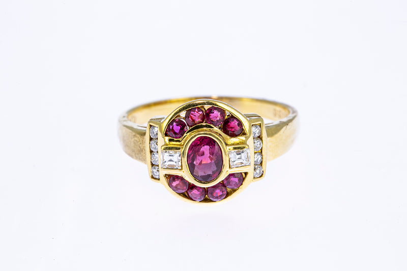 Anillo de oro amarillo 750 de 18 quilates con turmalina y diamantes, talla 8