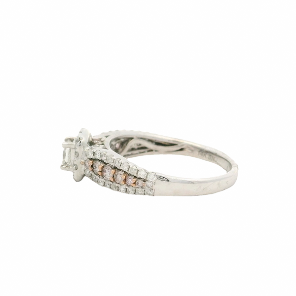 14kt Solid White Gold and Princess Cut Diamond Engagement Ring with Halo and Diamond Shoulders Size 7
