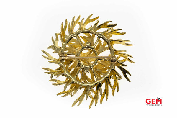 Vintage Brutalist Karbra 14KT Yellow Gold Nature Wreath Brooch Lapel Pin