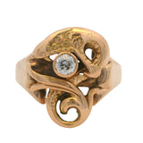 Antique Rare Victorian Solid 14kt Yellow Gold 0.15ct Old Euro Diamond Snake Serpent Ring Size 8