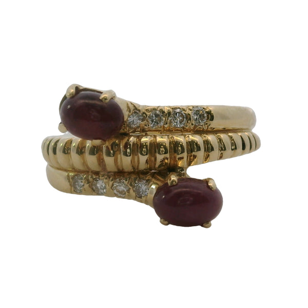 14kt Yellow Gold Cabochon Ruby Spiral Bypass Ring With Accent Diamonds Size 8.5