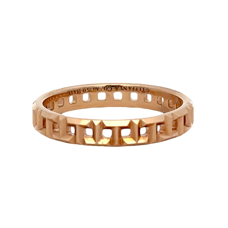 Tiffany & Co Solid 18kt Rose Gold Tiffany T Collection True Narrow Ring with Alternating T Motif Size 7.25 Made in Italy