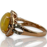 LeVian Solid 14kt Rose Strawberry Gold Ring with Cabochon Fire Opal and Diamond Halo and Accents Size 7