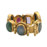Vintage Italian Percossi Solid 18kt Yellow Gold Multi Precious Gemstone Hinged Cocktail Ring Size 7.5