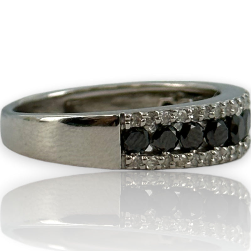 EFFY 14kt White Gold and Black and White Diamond Half-Eternity Ring Band