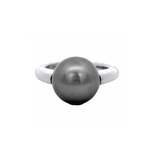 David Yurman Retired Solid 18kt White Gold Tahitian Black Pearl Solitaire Ring with Twisted Rope Style Band Size 6