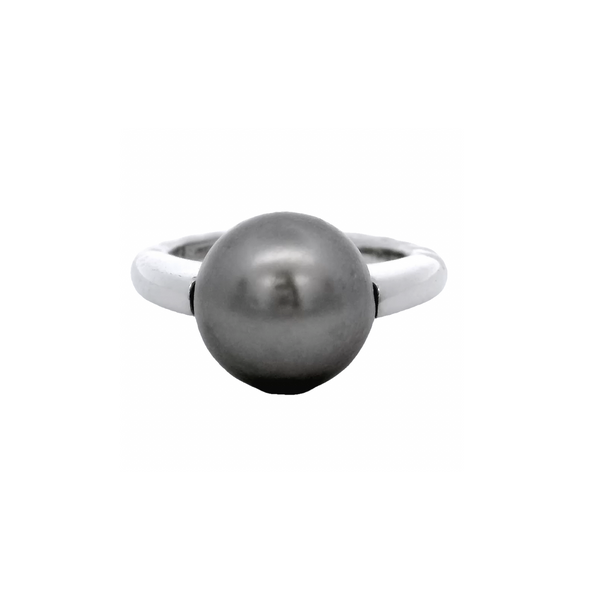 David Yurman Retired Solid 18kt White Gold Tahitian Black Pearl Solitaire Ring with Twisted Rope Style Band Size 6